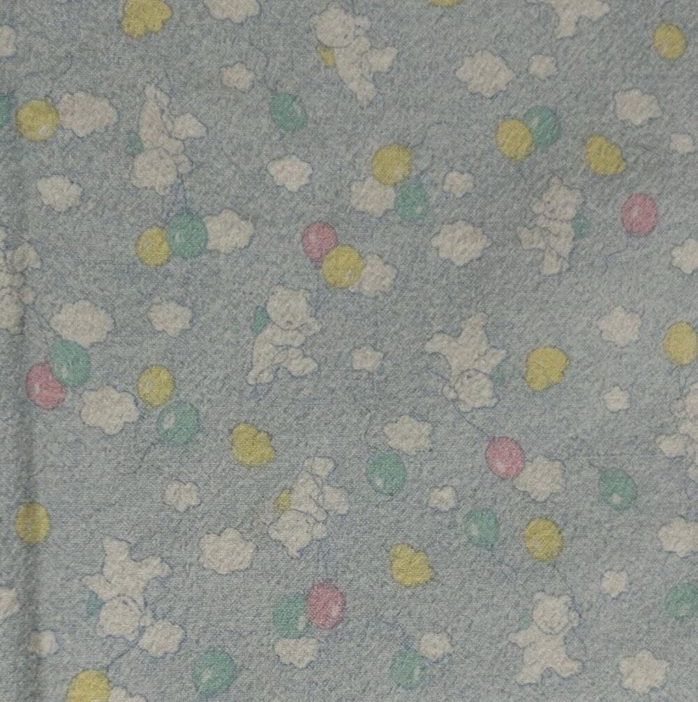 Vintage JCPenney Baby Receiving Blanket Bear Ballloons Cloud Blue Flannel Cotton